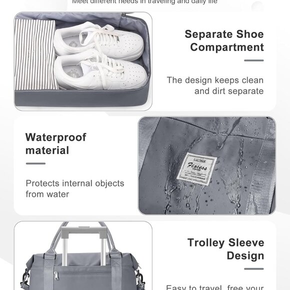 Travel Duffel Bag, 18x14x8 Inches Travel Bag Spirit with Shoes Compartment, Week - Picture 5 of 6